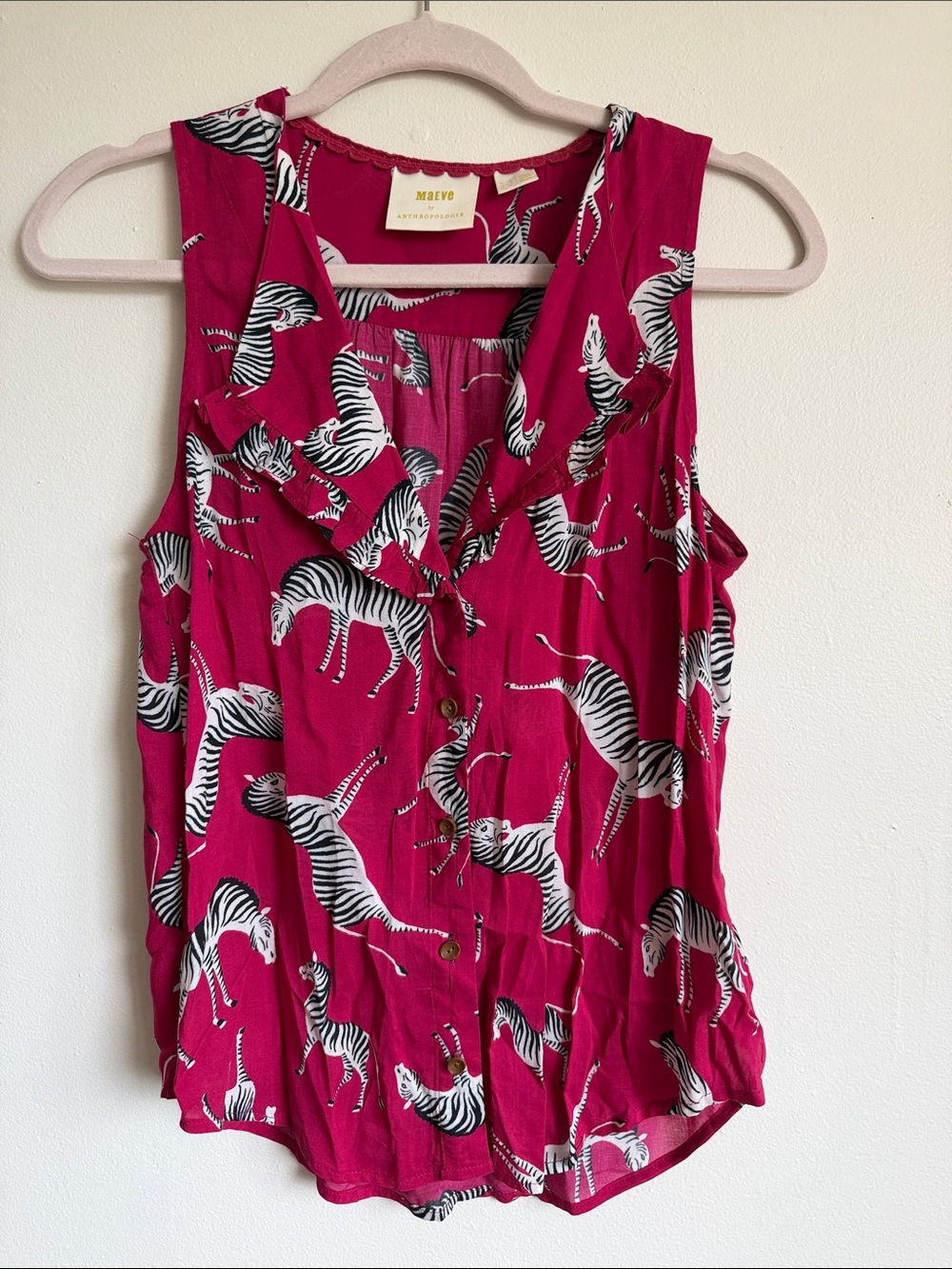 Maeve Magenta Zebra-Print Sleeveless Button-Down Top